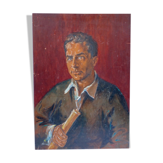Oil on panel by r canudo 1967 portrait of man xxeme