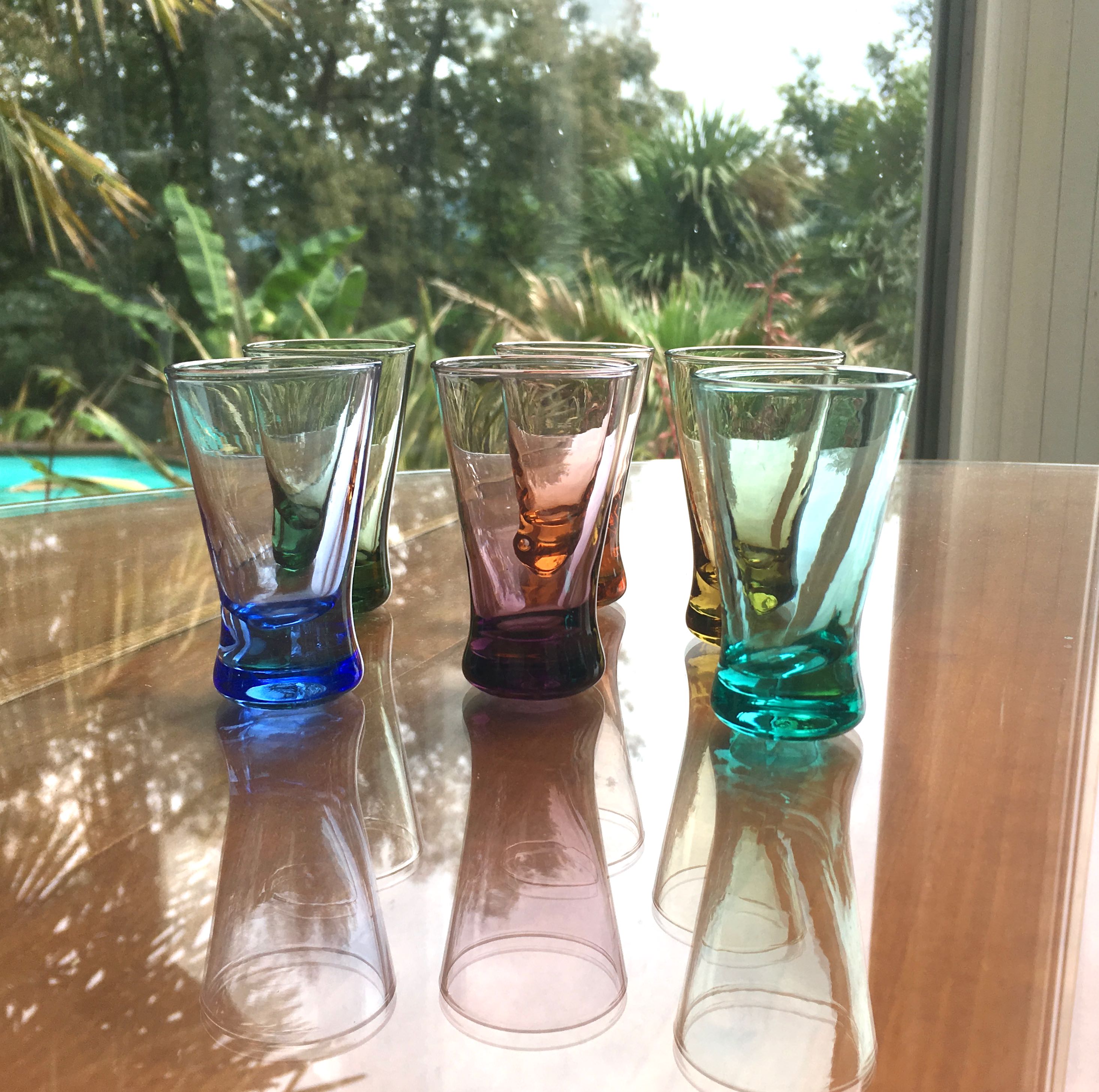 Set of 6 colored alcohol glasses