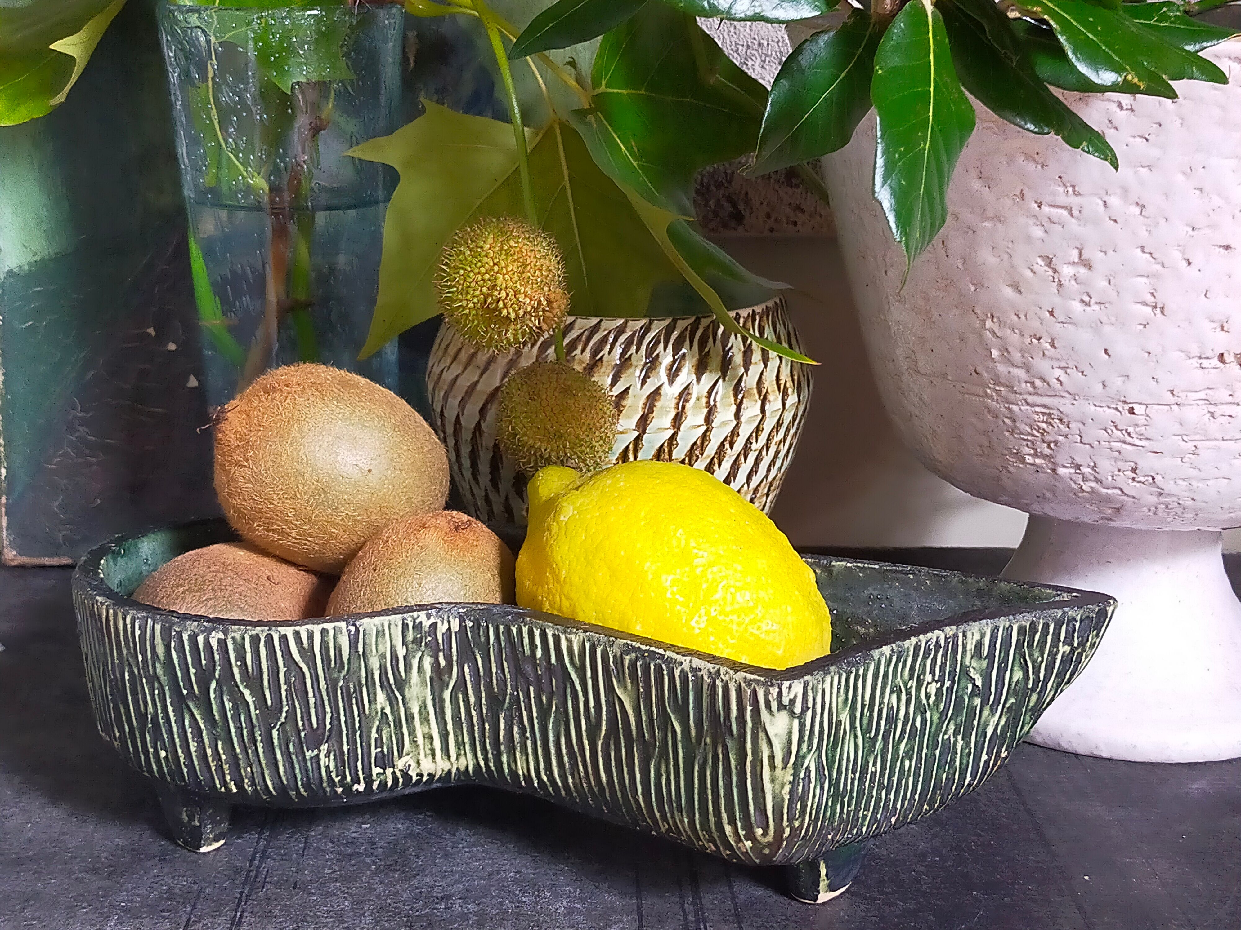 Vintage free-form tripod ceramic cactus planter