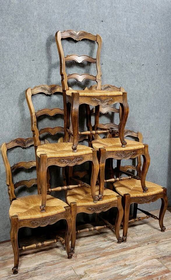Set of 6 Louis XV style Provencal chairs in oak, circa 1900