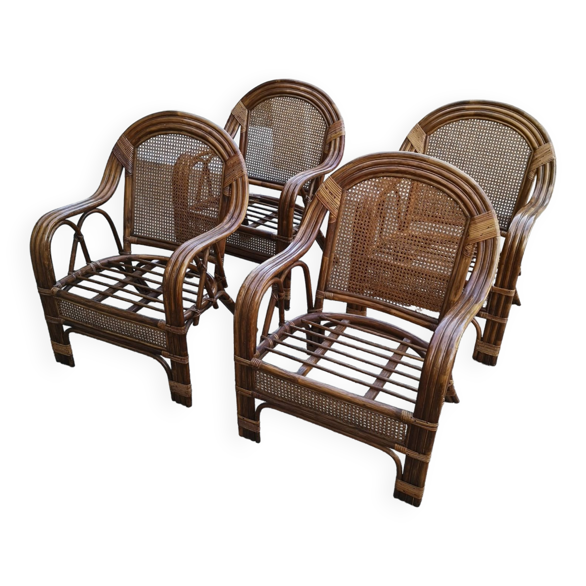 4 vintage rattan armchairs