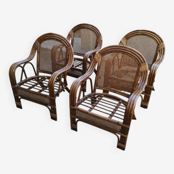 4 fauteuils rotin vintage
