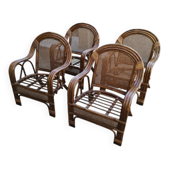 4 fauteuils rotin vintage