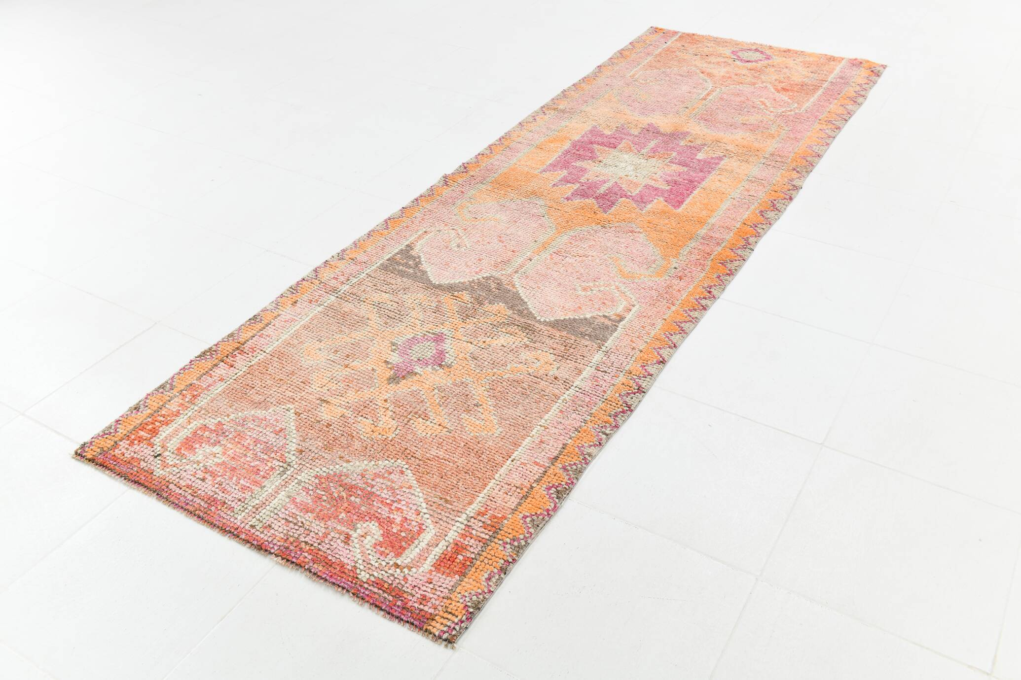 Pink & Orange Oriental Vintage Runner Rug, 101x301Cm