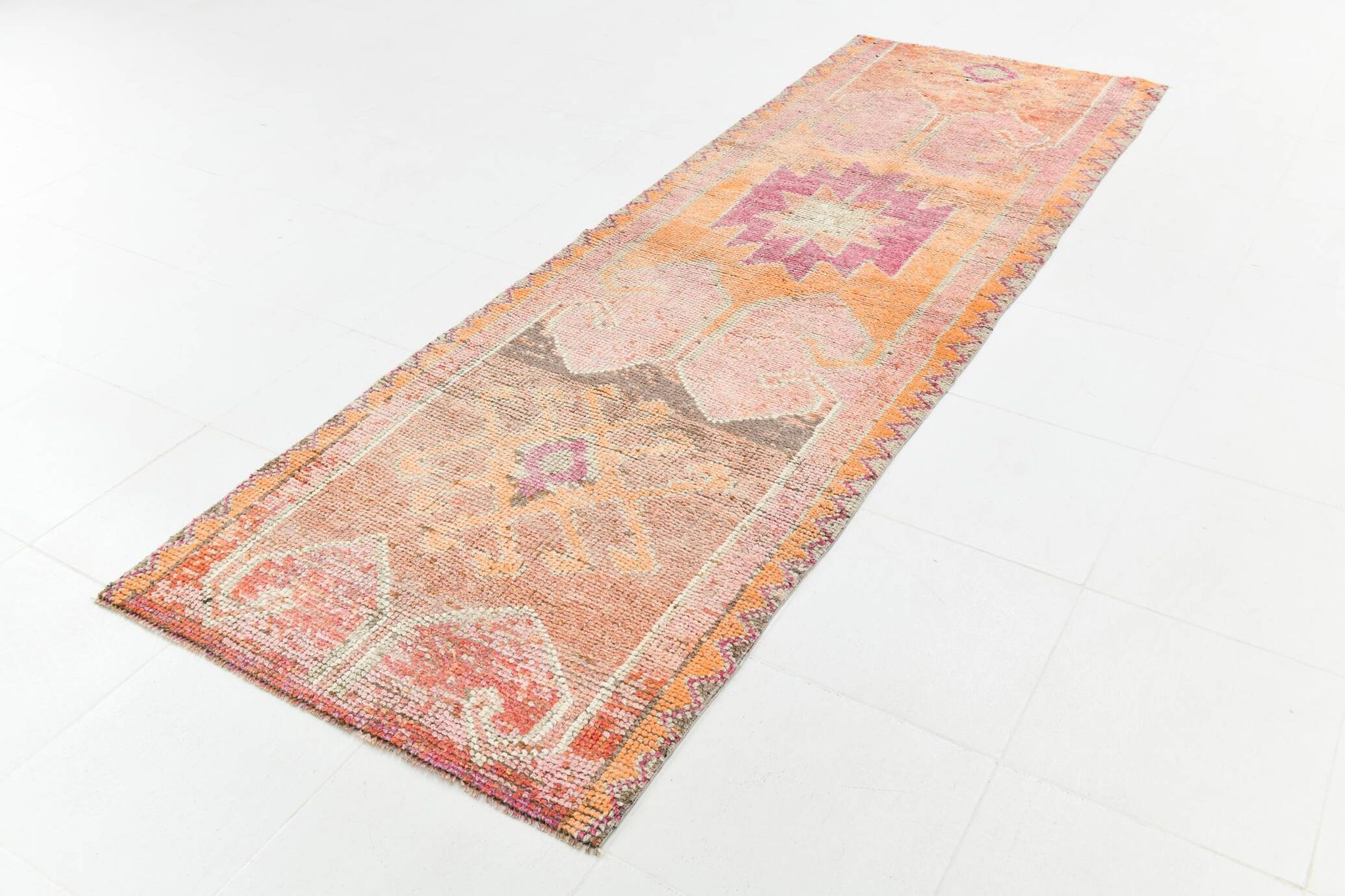 Pink & Orange Oriental Vintage Runner Rug, 101x301Cm