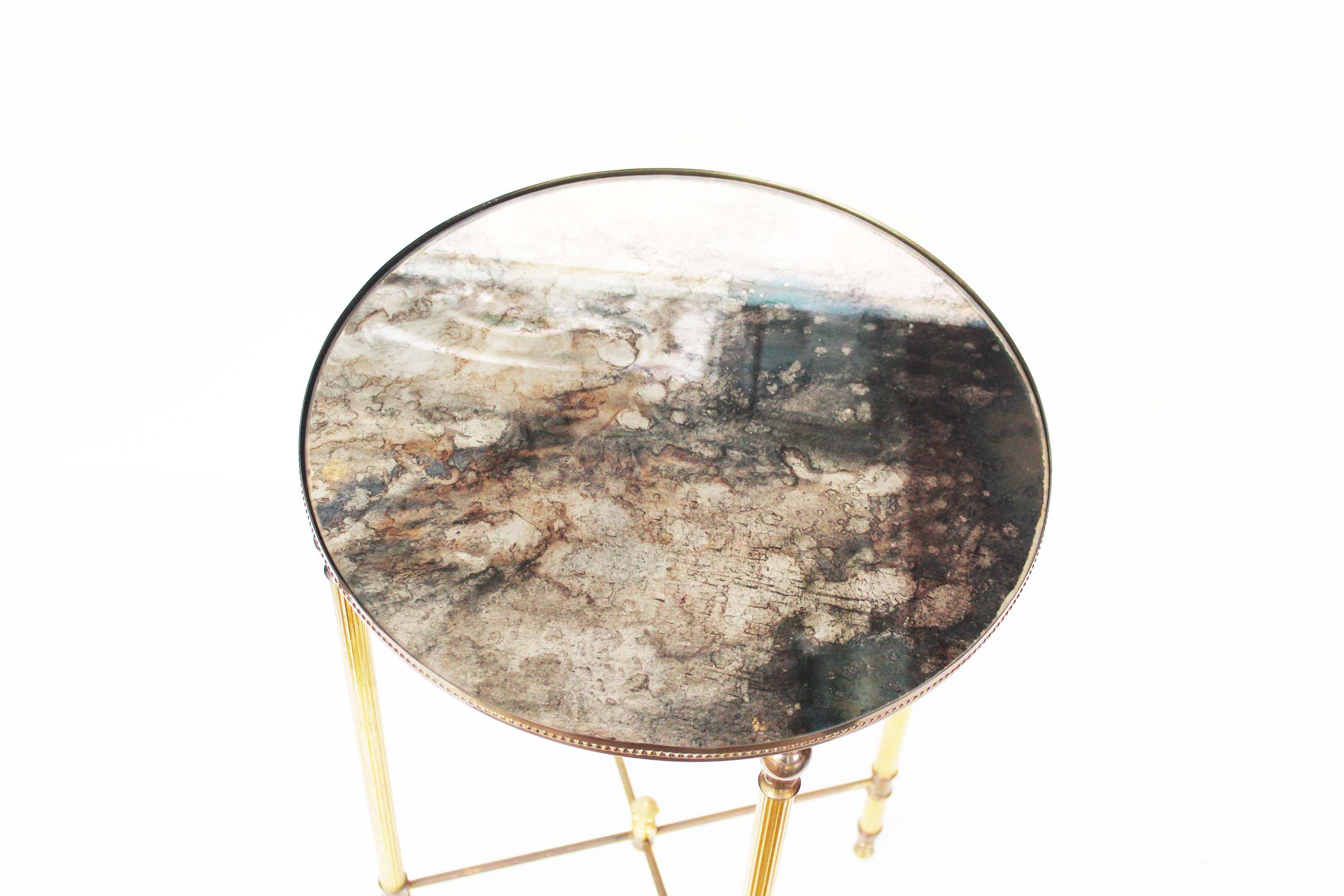 Vintage French round brass and glass side table