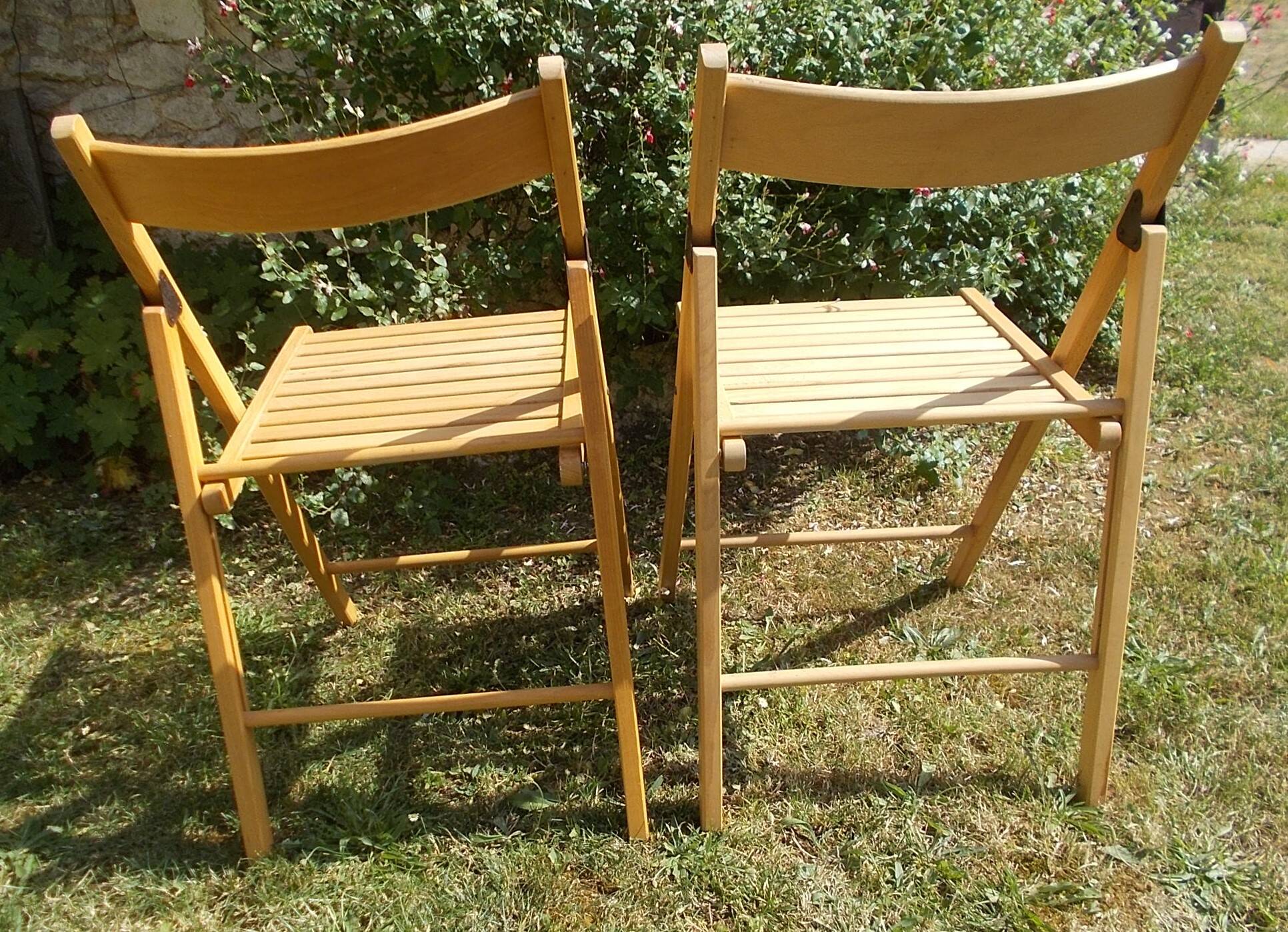 pair of vintage wooden folding chairs
