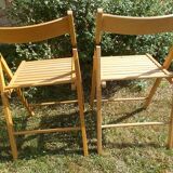 pair of vintage wooden folding chairs