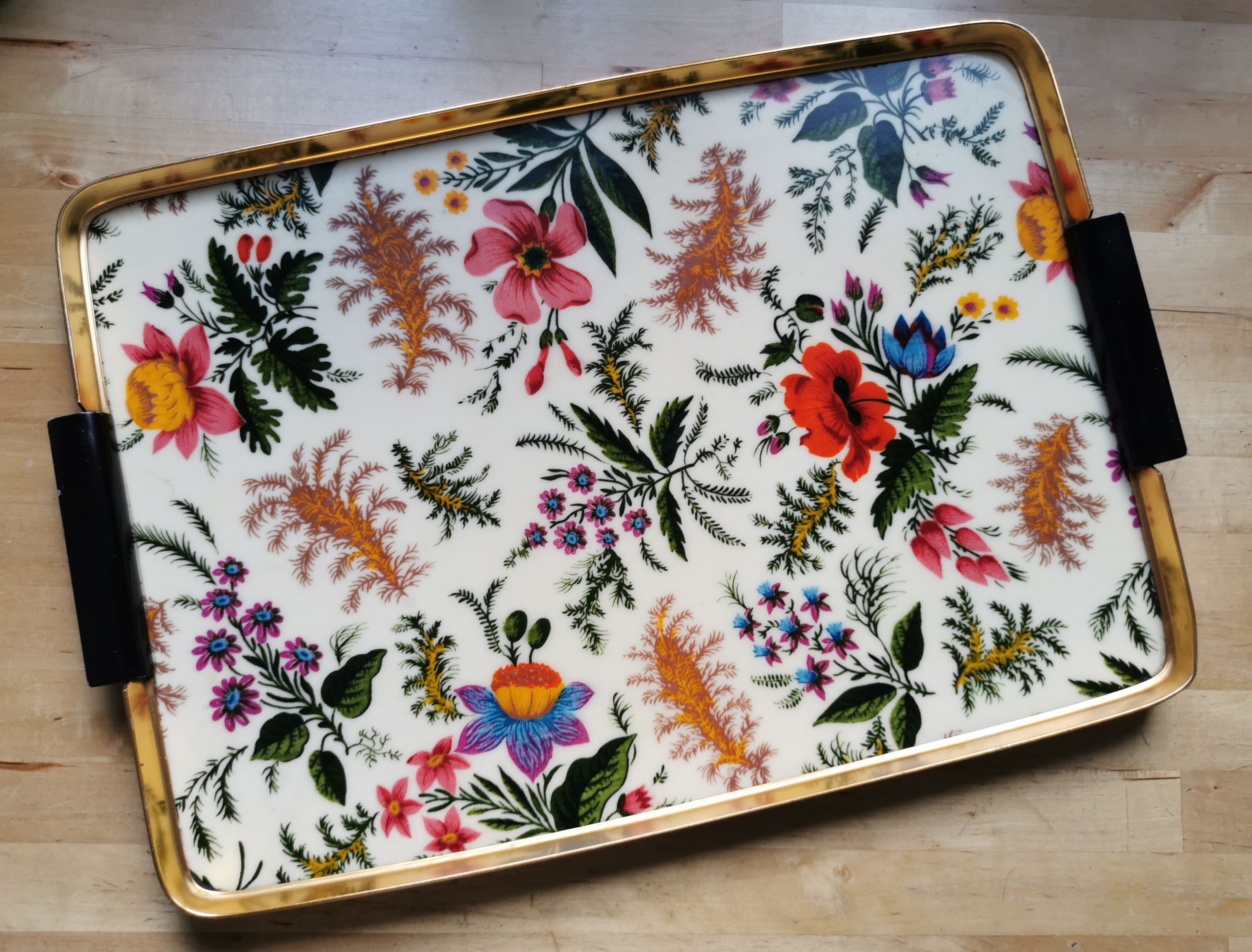 Vintage gold metal flowers tray