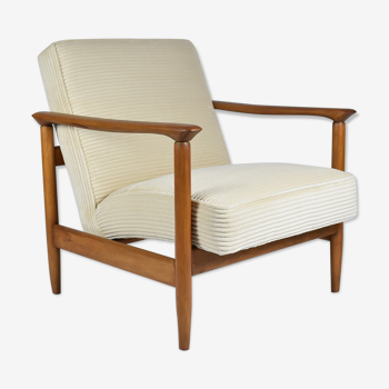 Original scandinavian armchair, renovated, 1960s, teak, beige Cord