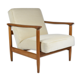 Original scandinavian armchair, renovated, 1960s, teak, beige Cord