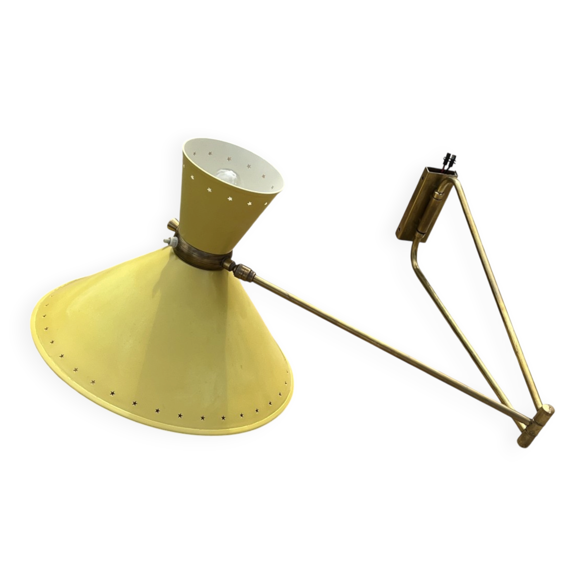 Diabolo wall lamp lunel yellow in the style of René Mathieu Guariche, star sheet metal.