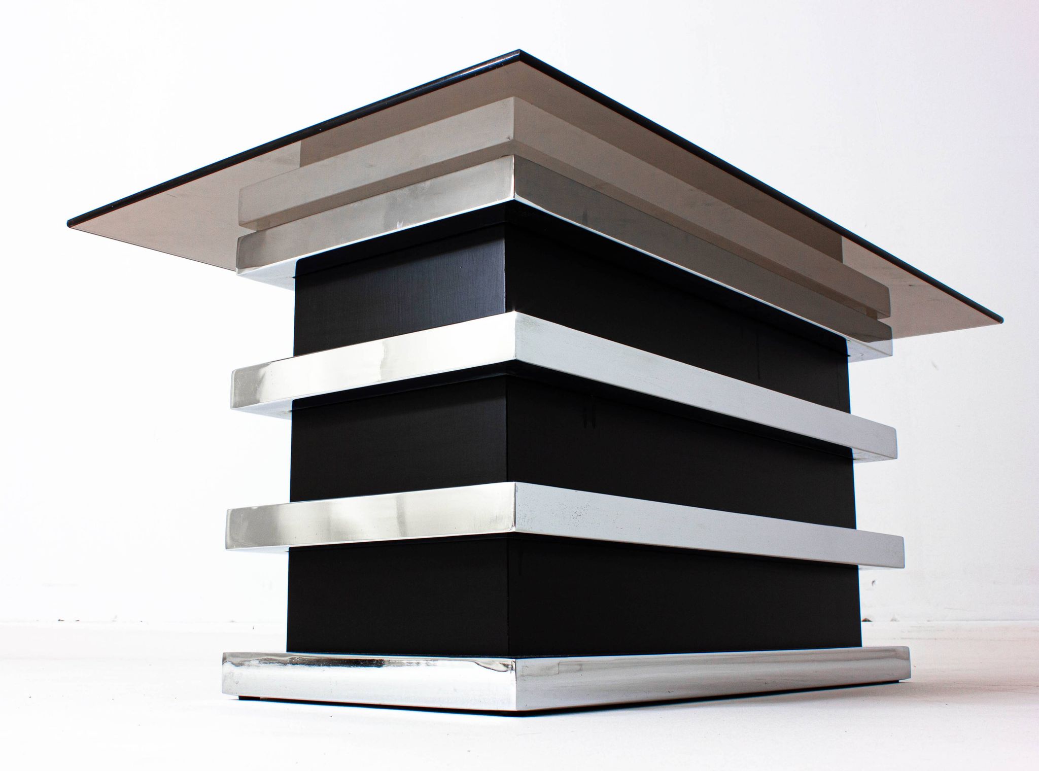 Table basse vintage noire et chromée par Belgo Chrom, 1970