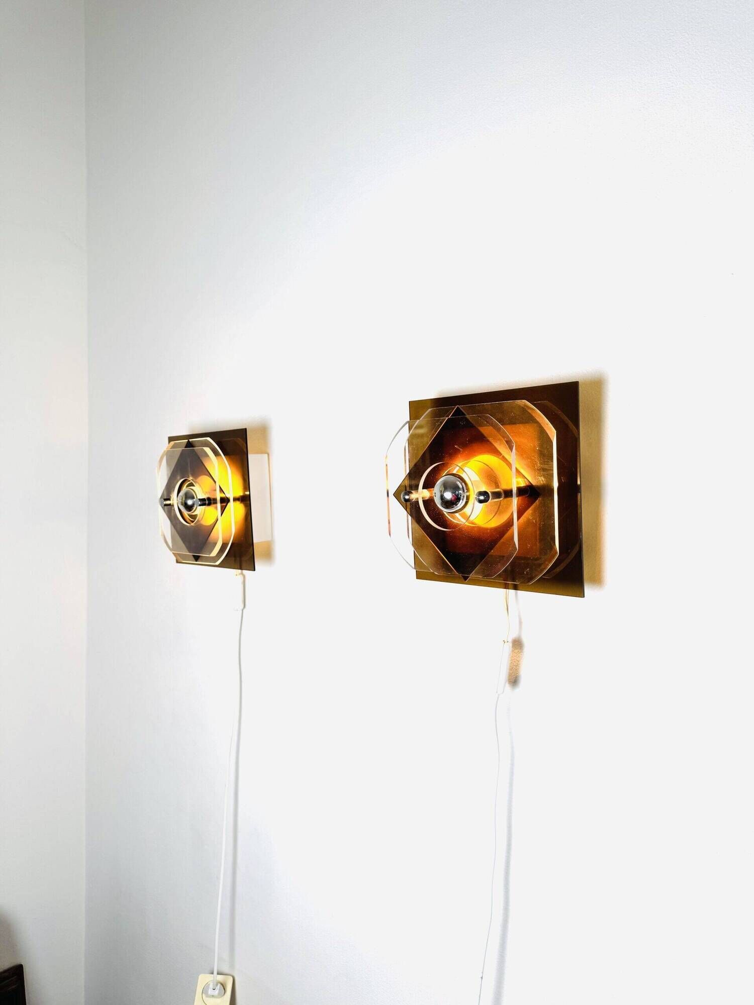Geometric Space Age Wall Lamps In Layered Plexiglass By Herda Verlichting, The Netherlands 1970S