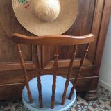 Bohemian chair with blue velvet and fringes