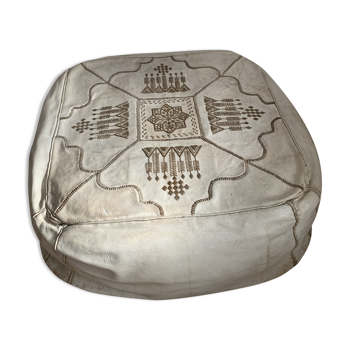 Moroccan vintage leather square pouf