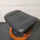 Repose pieds / Pouf en cuir noir  -Stressless