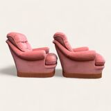 Pair of pink velvet toad armchairs, 1970s