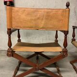 Pair of folding armchairs with leather seats