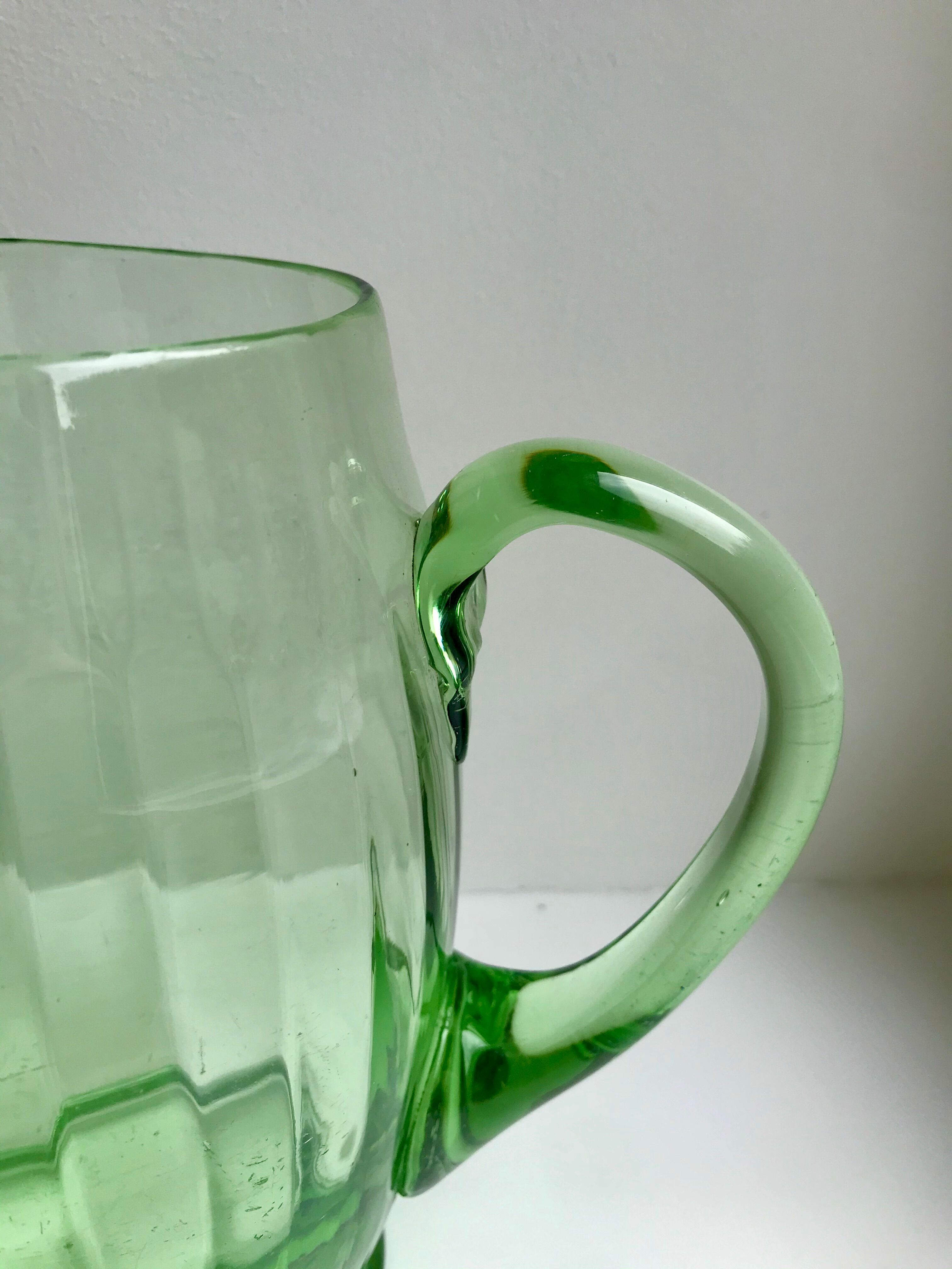 Art deco green glass pitcher / carafe 30s-40s