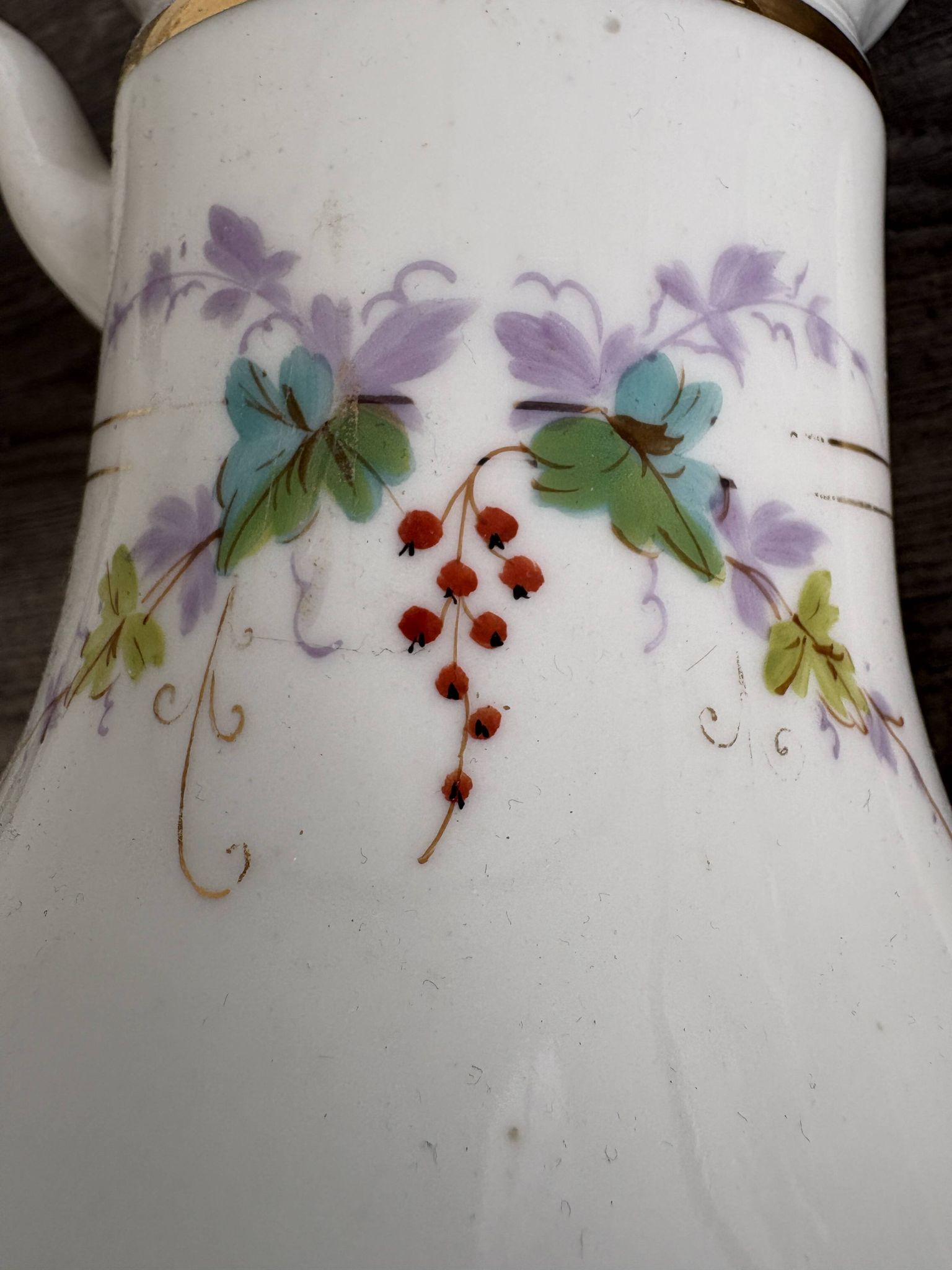 Porcelain Coffee Pot Decorated with Currants - Vintage 1900