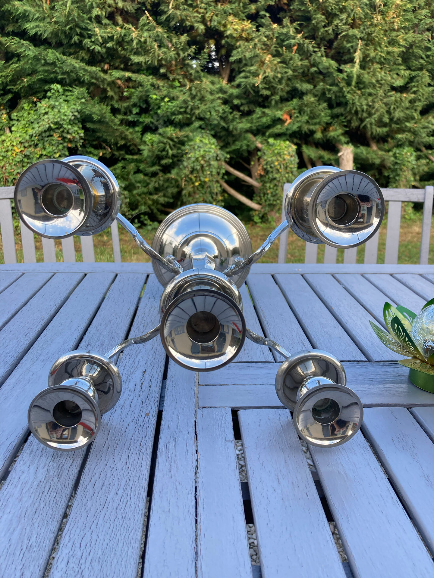 Silver-plated metal chandelier with 5 arms