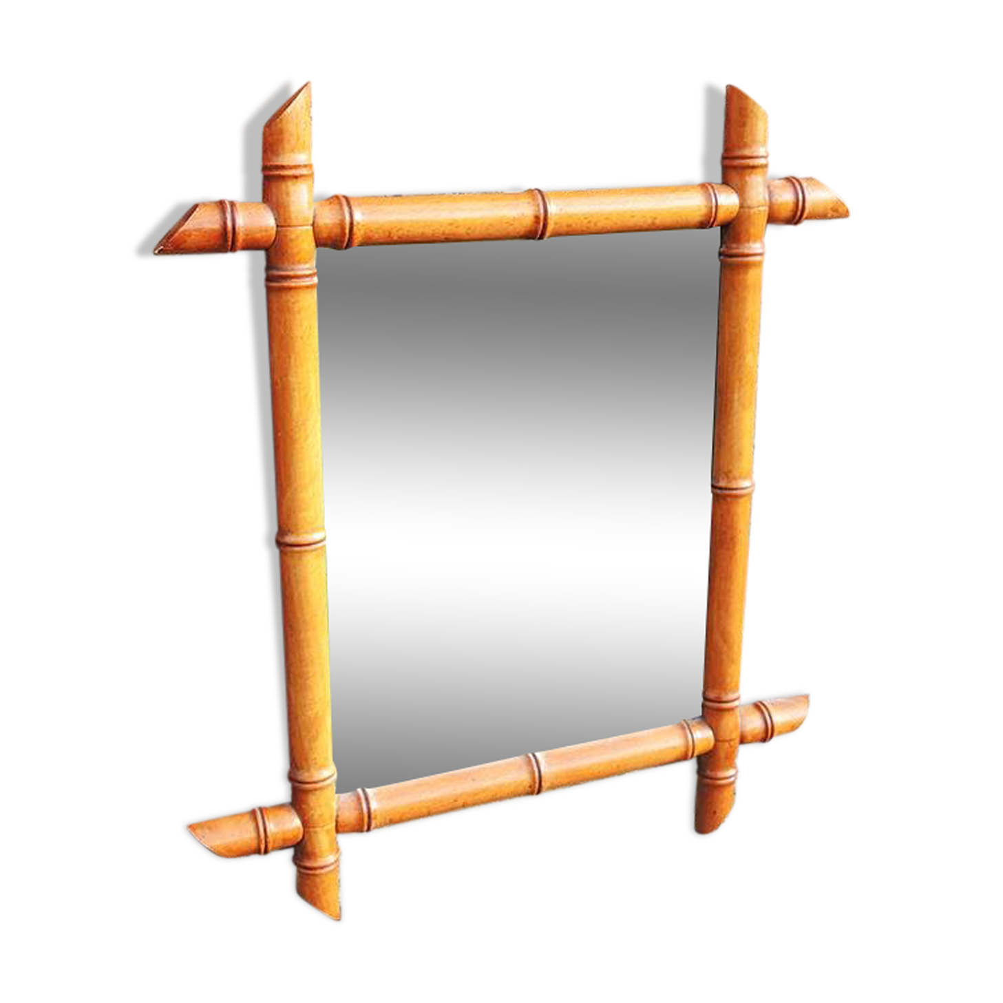 Old faux bamboo mirror h 44 x h 38 cm