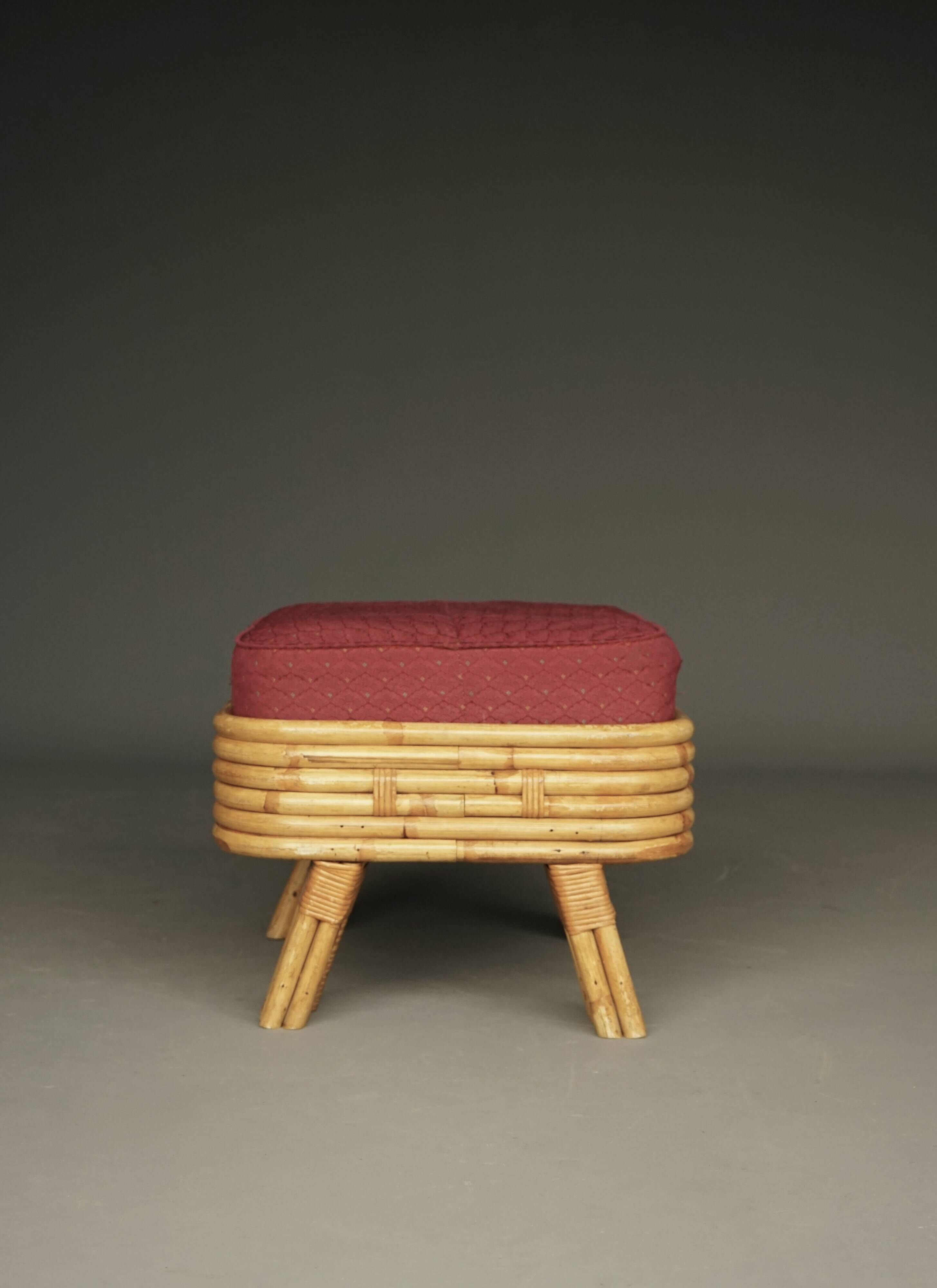 Bohemian Bamboo stool footstool. 1960s