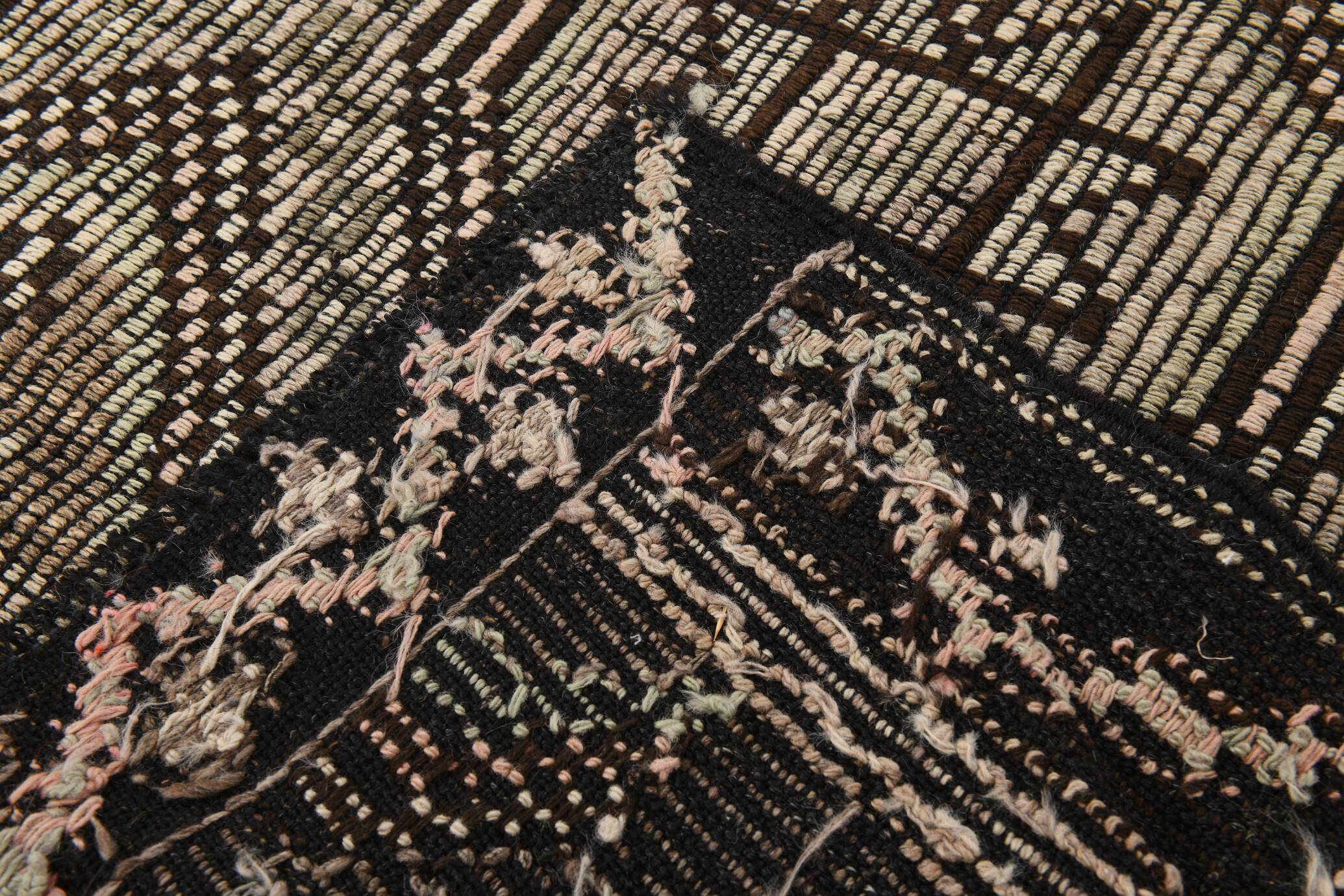 5x9 Cream Brown Handmade Kilim Rug, 151x286Cm