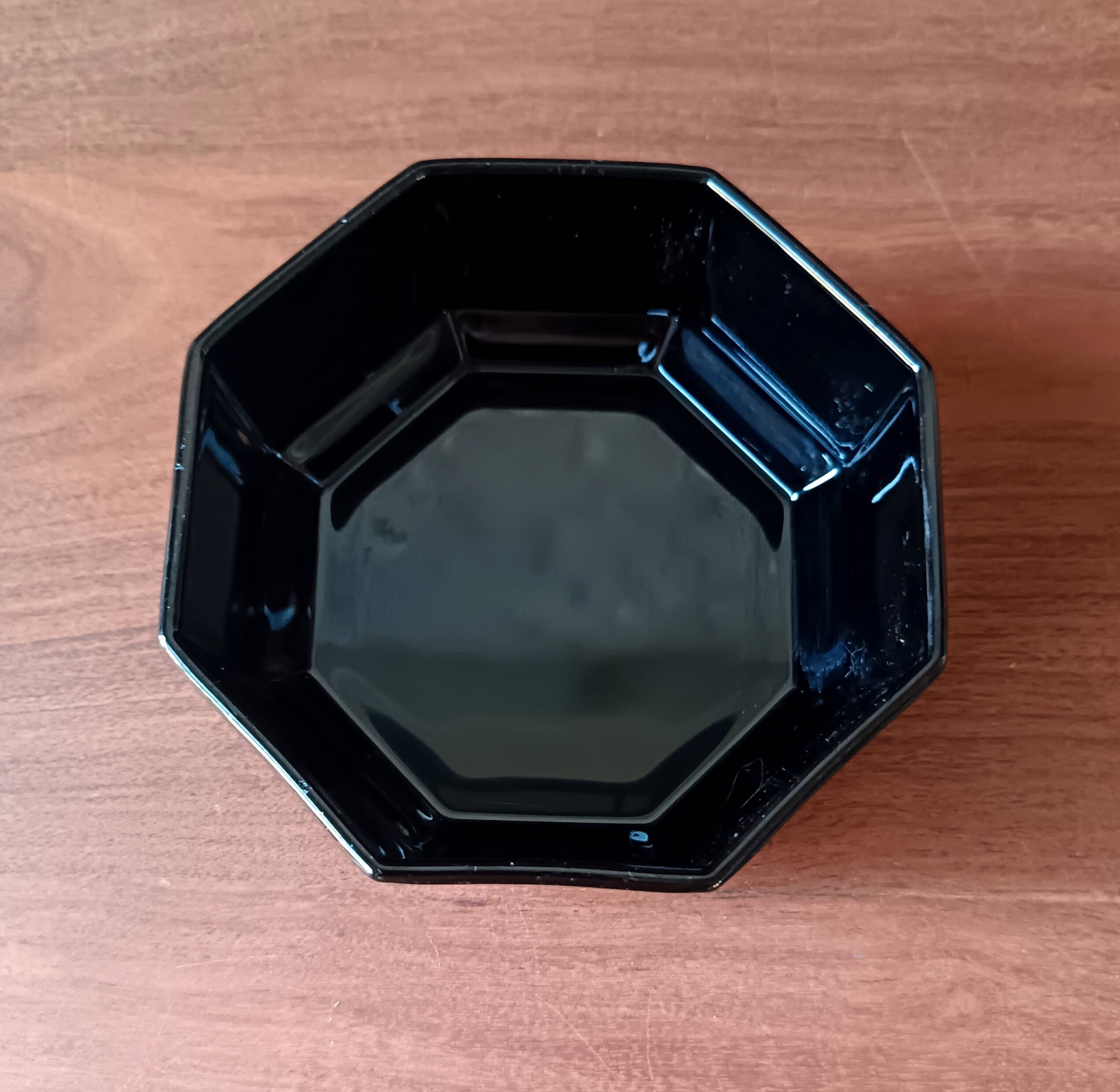 6 black tempered glass ramequins arcoroc octime series, 1980 vintage