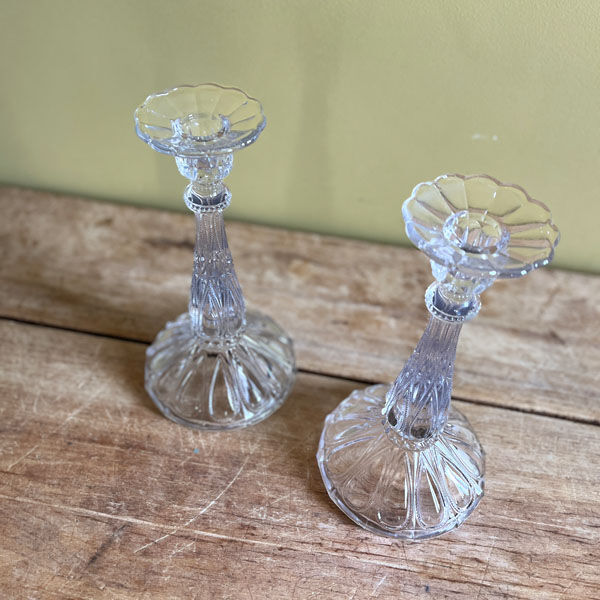 Pair of molded glass candle holders