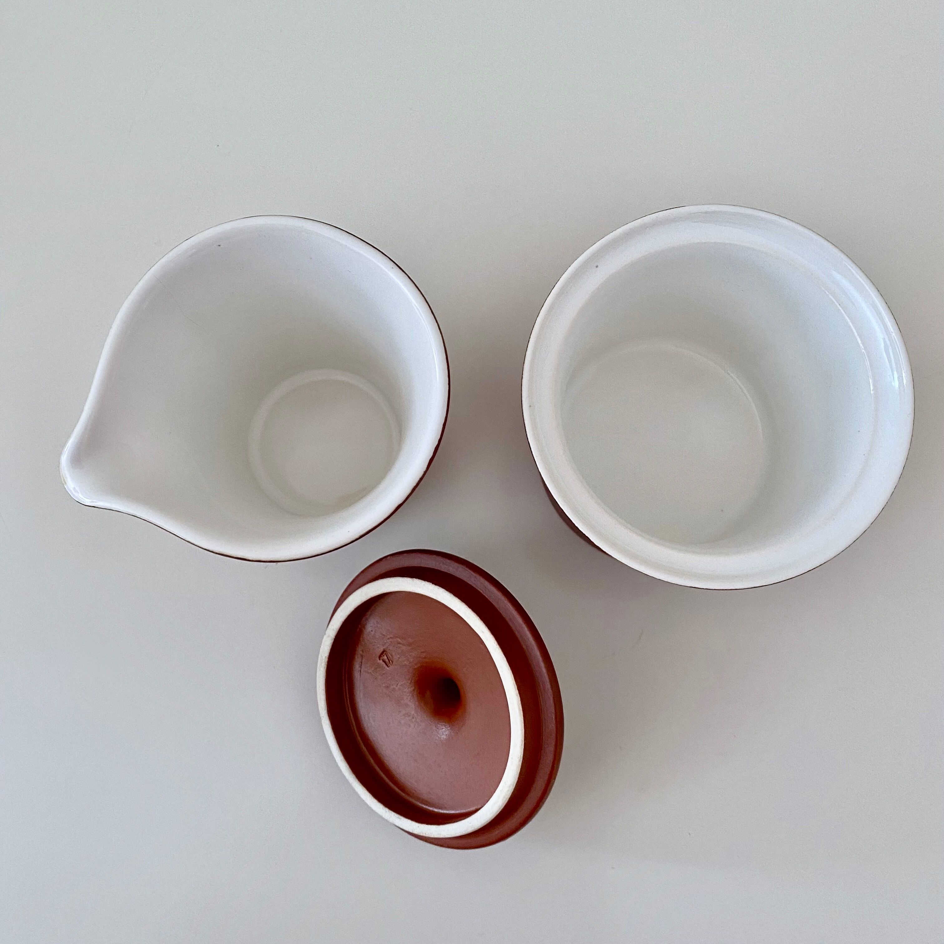 Tea service terracotta for 6 persons, vintage porcelain, 60's