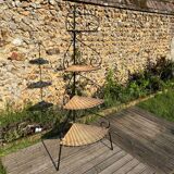 Vintage 1960-70 rattan and iron corner shelf