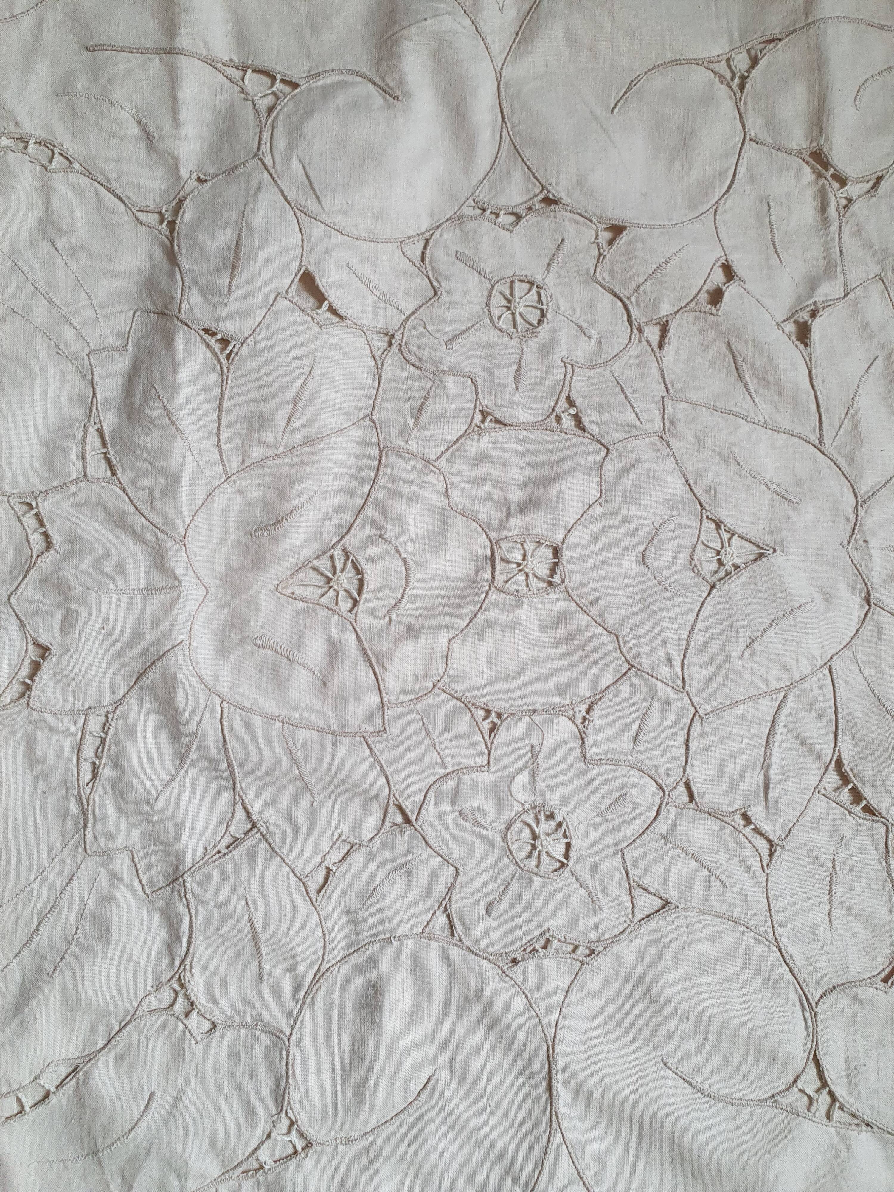 Flower embroidery cream cushion cover