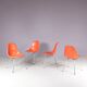 1960s dining chairs in orange fiberglass on chrome metal H-base / Charles & Ray Eames / Herman Miller, USA