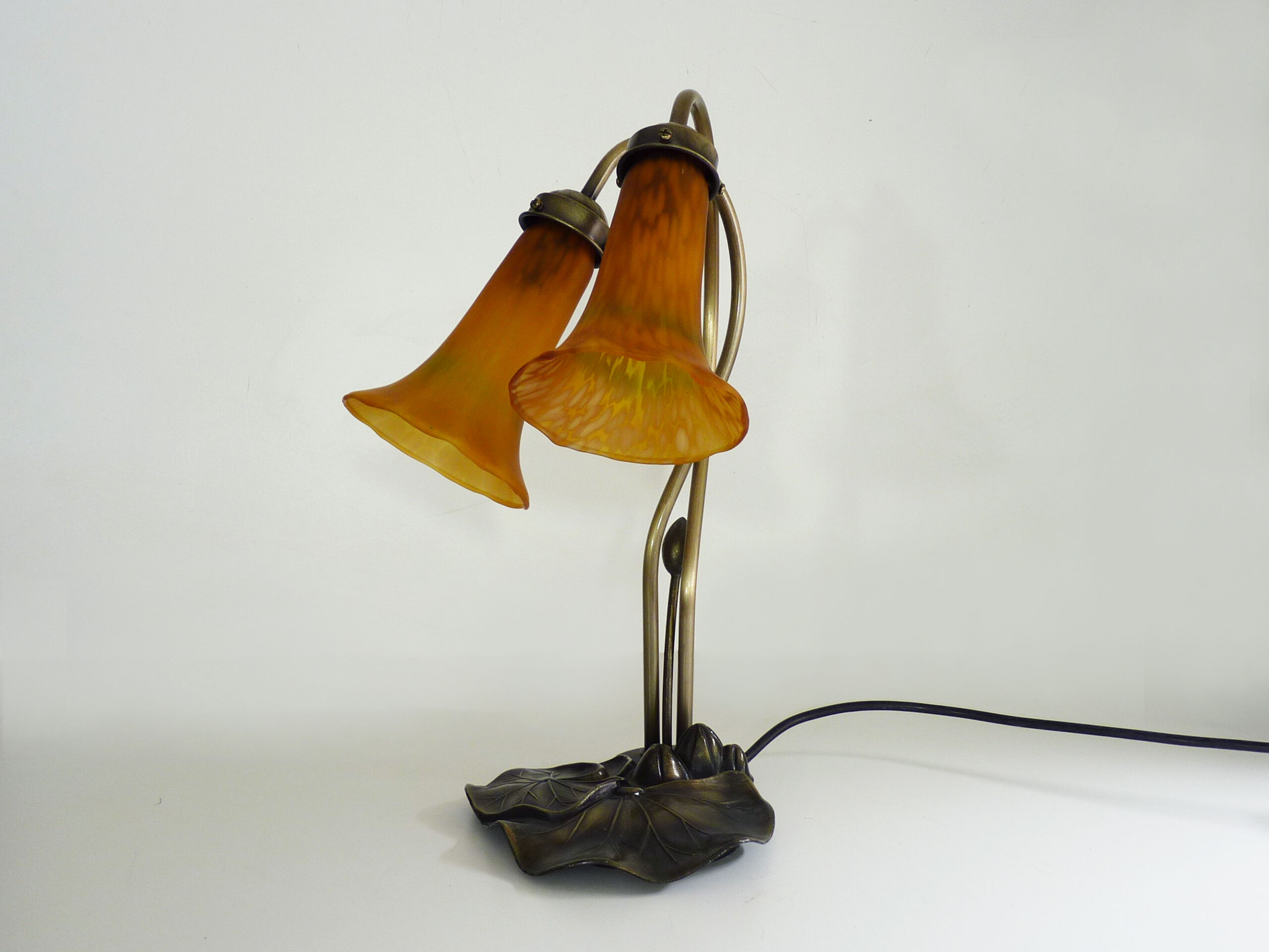 Two-branched lamp with orange tulips, art deco style