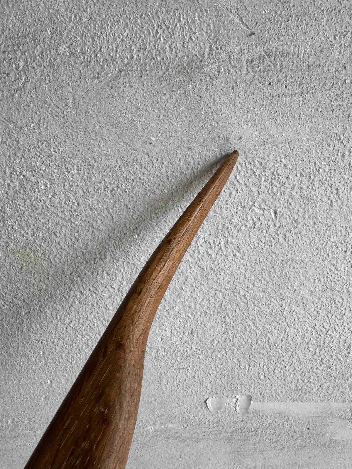 Tall Natural Wood Heron Crane Sculpture — Minimalist Brown Solid Wood Decorative Art Piece