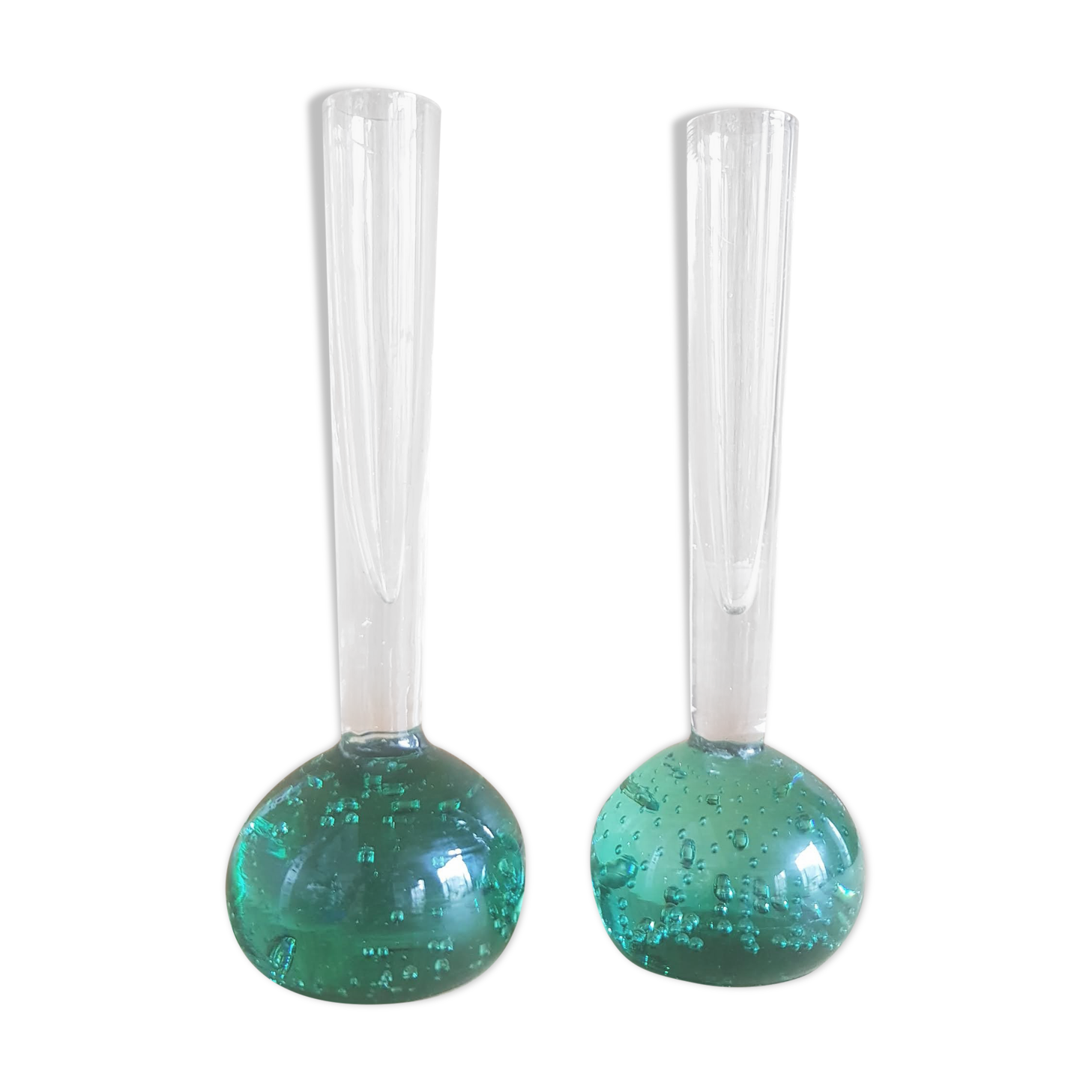Set of Two Scandinavian Soliflore Bubble Glass Vases, 1960s