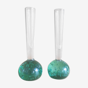 Set of Two Scandinavian Soliflore Bubble Glass Vases, 1960s
