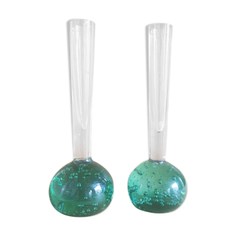 Ensemble de deux vases scandinaves en verre à bulles Soliflore, années 1960