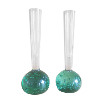 Set of Two Scandinavian Soliflore Bubble Glass Vases, 1960s