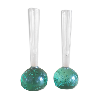 Set of Two Scandinavian Soliflore Bubble Glass Vases, 1960s