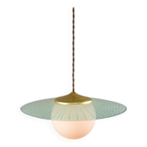 Mid-Century Italian Brass and Opaline Angel Pendant Lamp