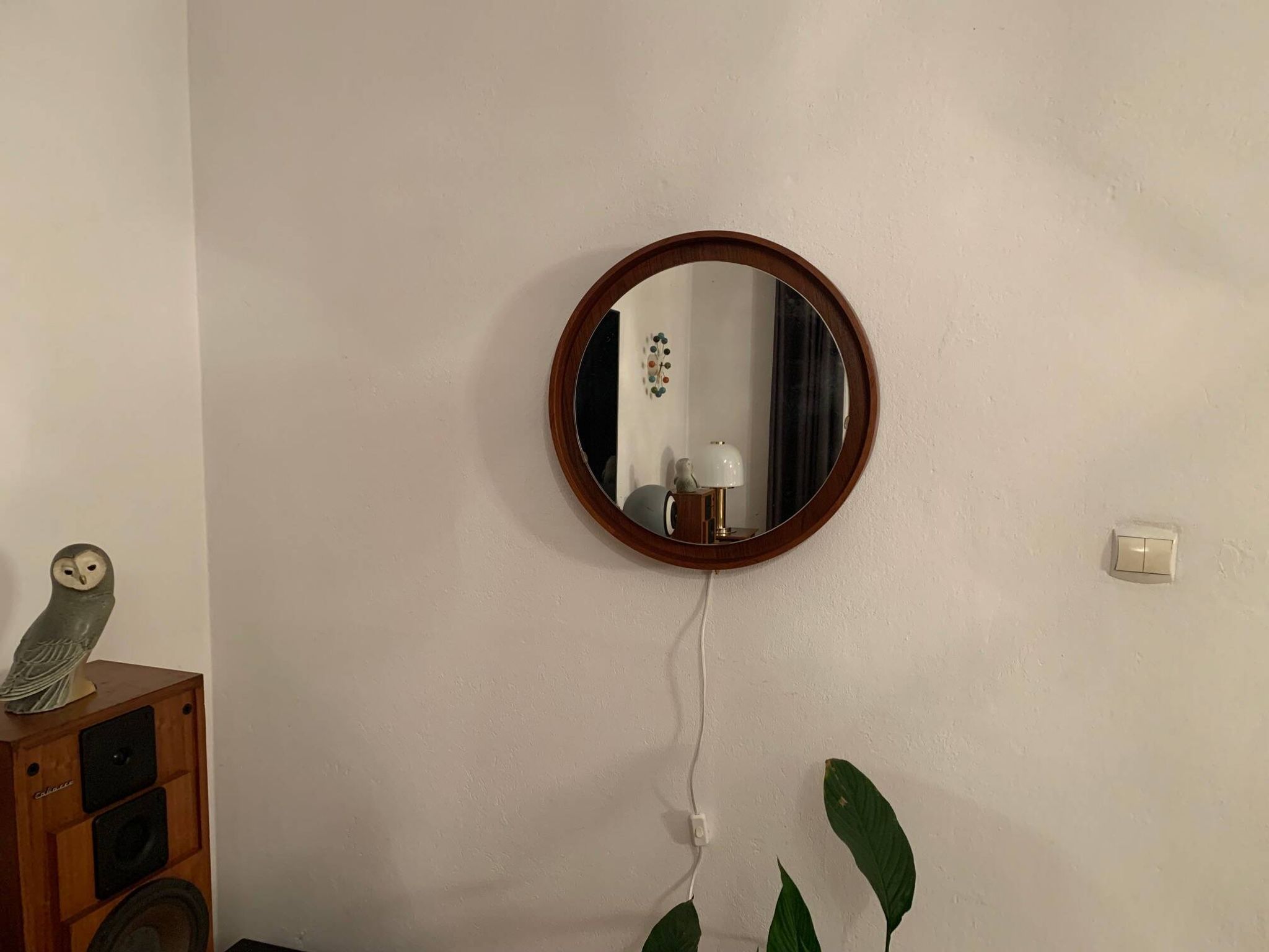 Teak, illuminated mirror, Italy, 1960s