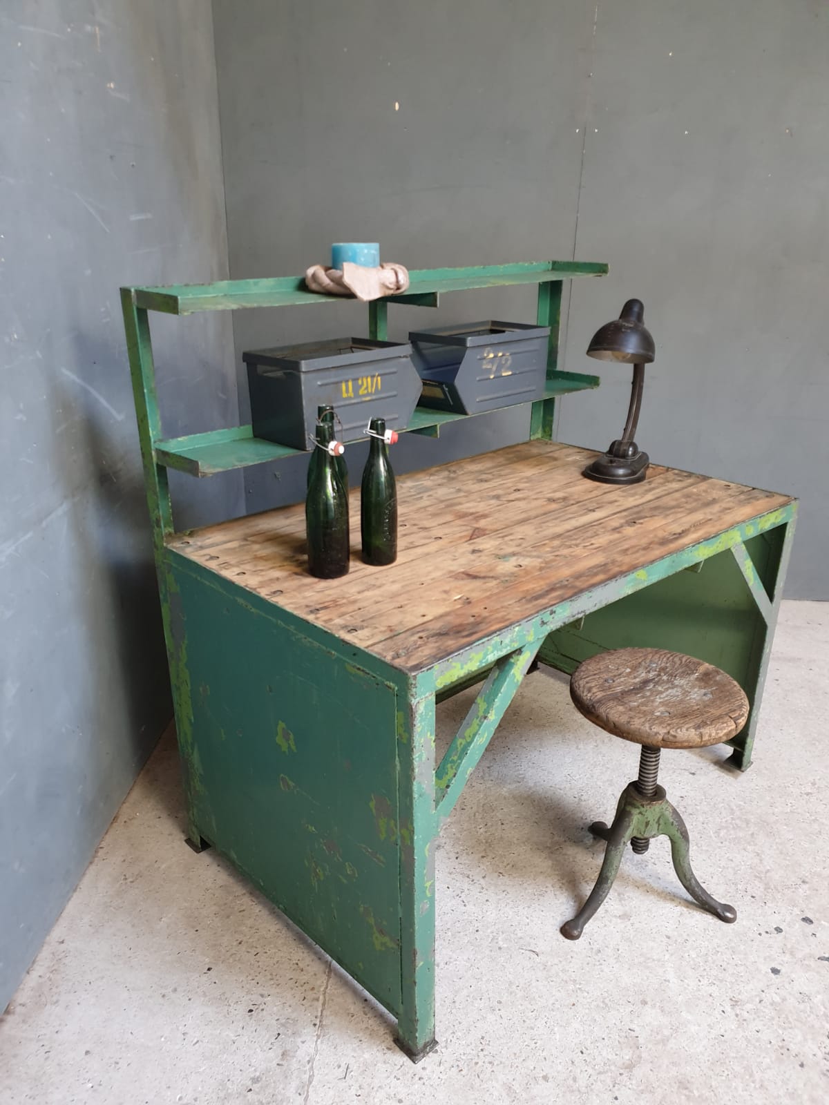 Industrial workbench, work table, desk green