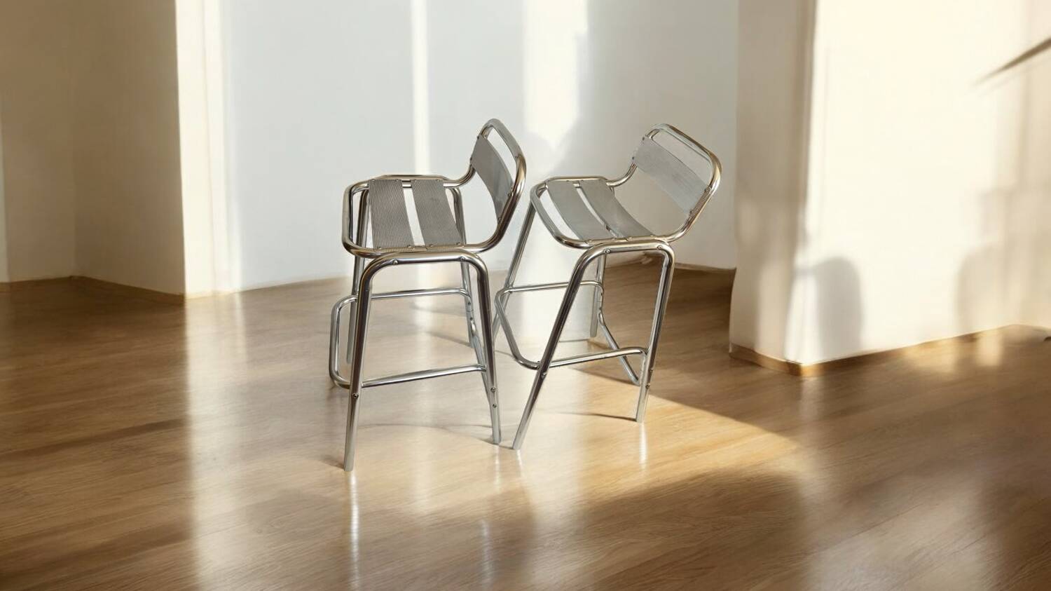 Pair of aluminum high chairs