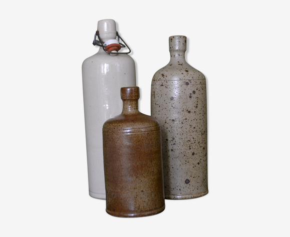 Lot de 3 bouteilles en grès