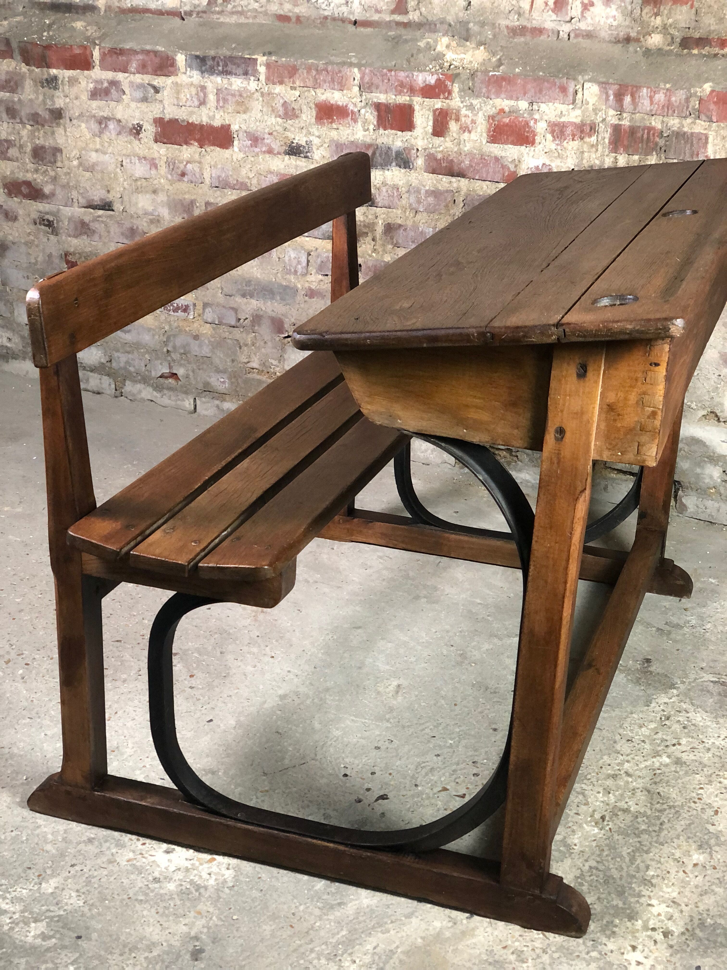School desk in oak and iron frame 1930s