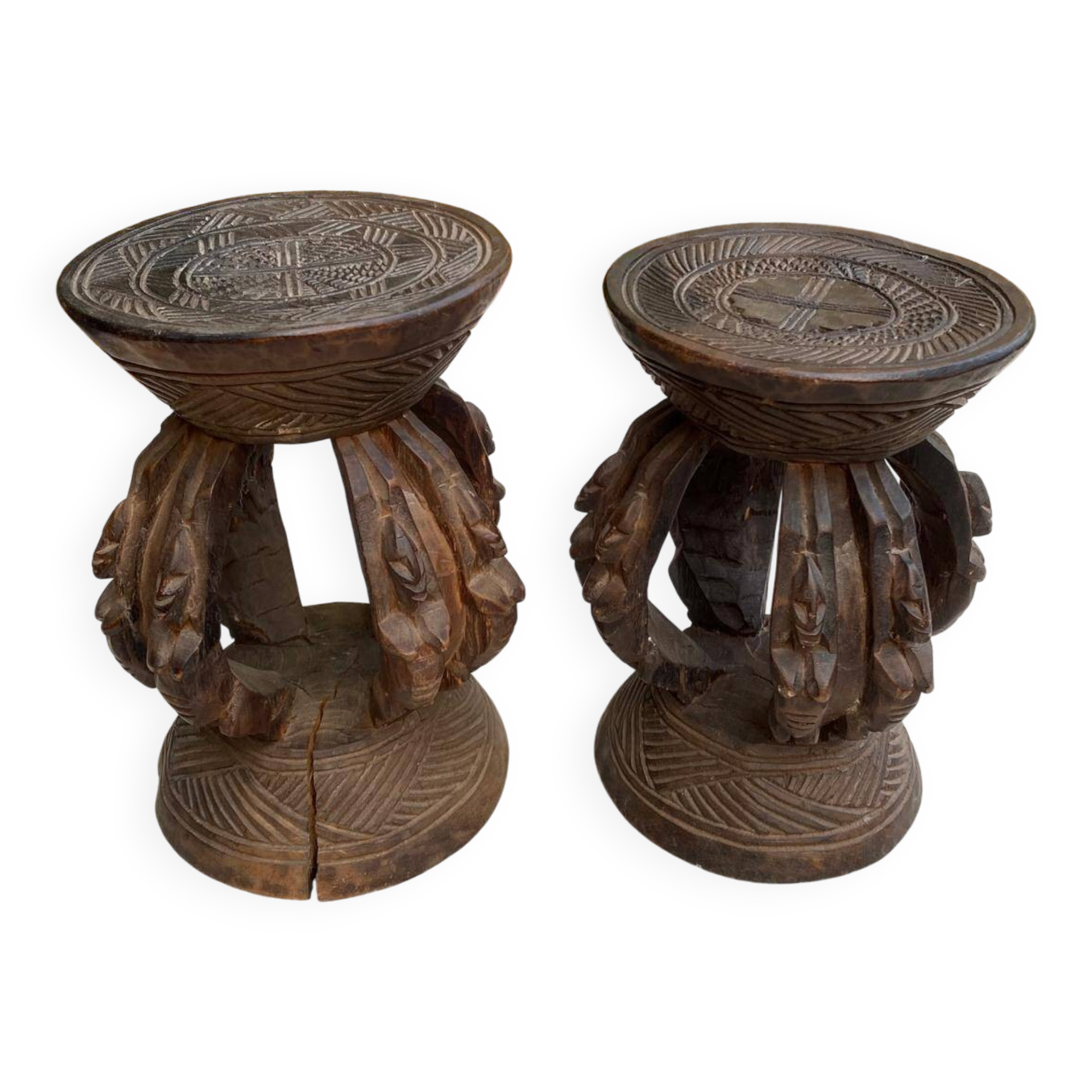 2 Dogon samba stools carved from solid wood