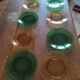 Set of 10 vintage Arcopal glass dessert plates green and orange